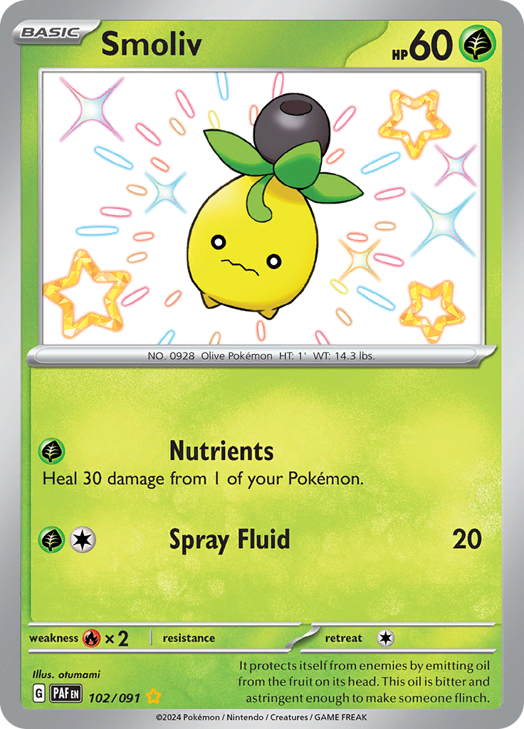 Paldean Fates Smoliv 102/091 Shiny Rare