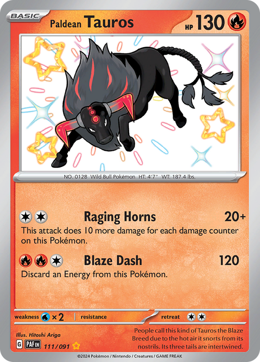 Paldean Fates Paldean Tauros 111/091 Shiny Rare