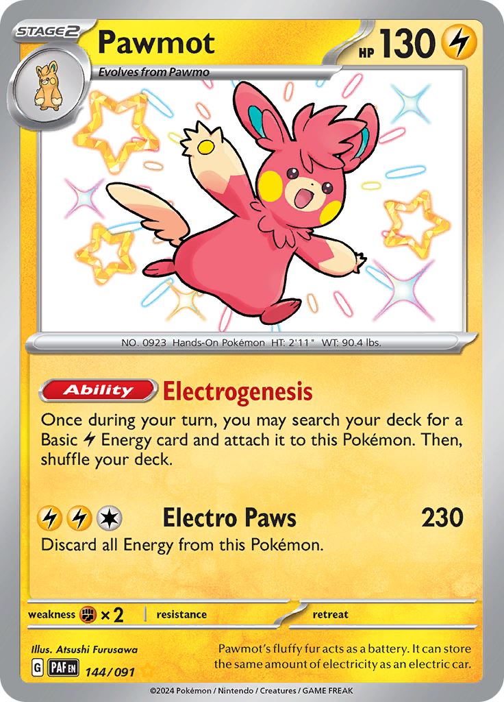 Paldean Fates Pawmot 144/091 Shiny Rare